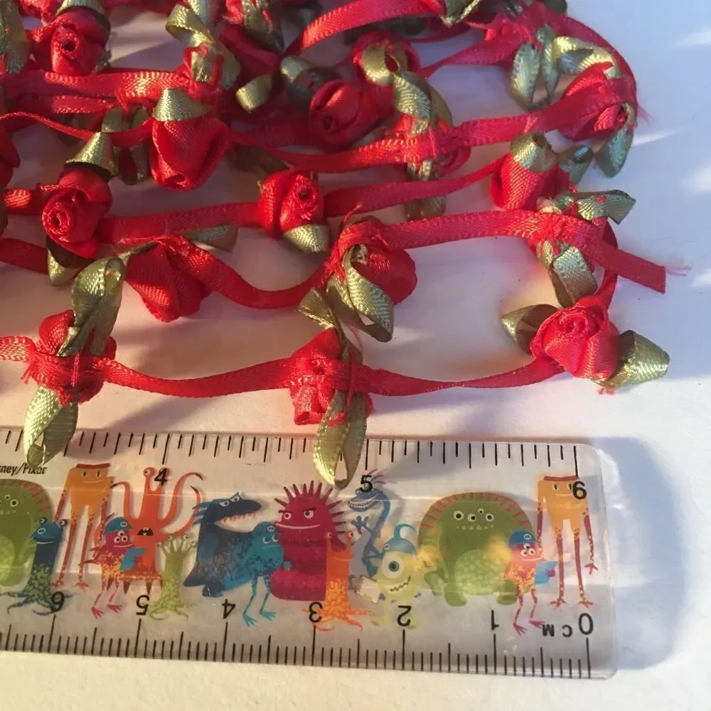 RED SATIN Ribbon with Roses
